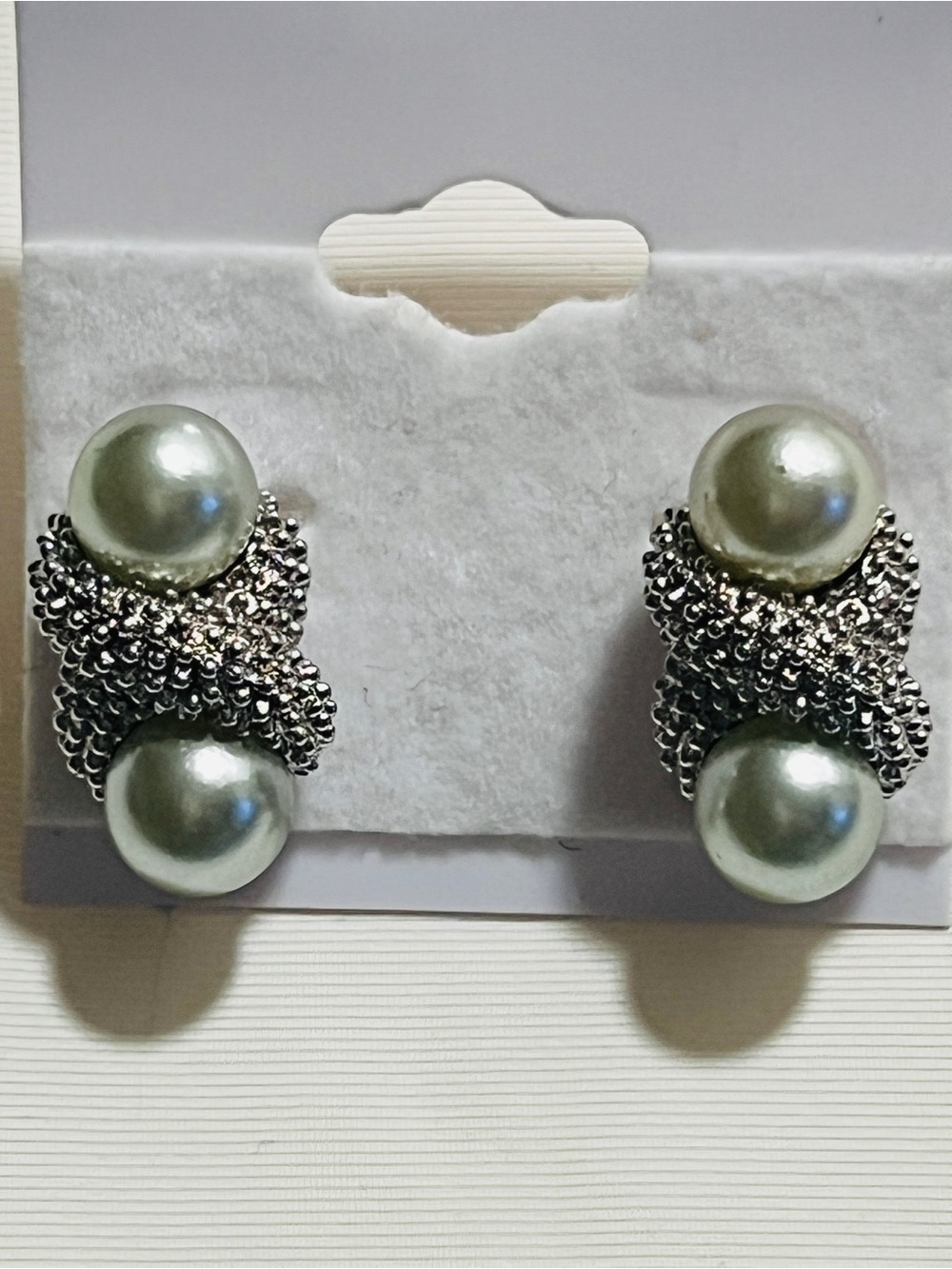 Vintage Erwin Pearl and Silver-Tone Knot Drop Pierced Earrings - Signed E.PEARL